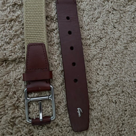 Lacoste Brown Leather and Cream Fabric Men's Belt - Picture 1 of 2